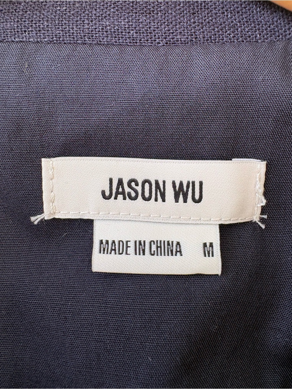 Jason Wu Mixed Media Cropped Navy Plaid‎ Blazer Jacket Medium - Picture 9 of 10
